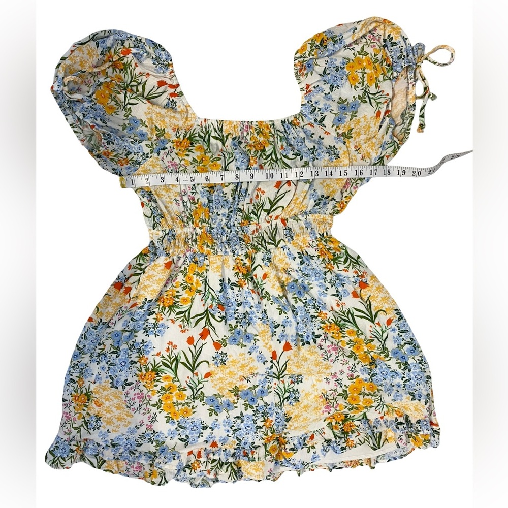Liberty Love White & Yellow Multicoloured Floral Mini Dress Size L Summer Ready - Picture 8 of 13